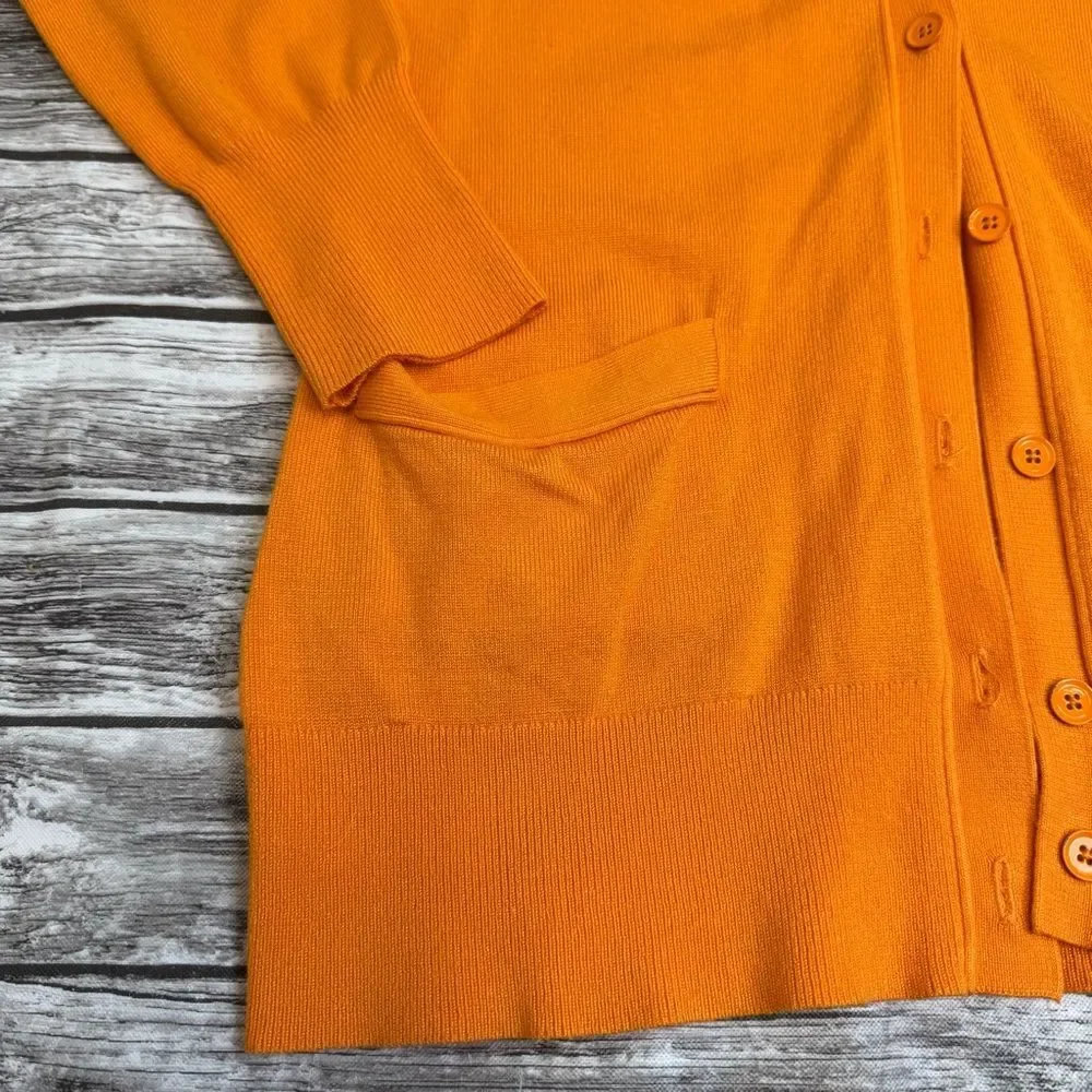 Liz Claiborne Women Long Cardigan Small Golden Orange Button Front Tunic Sweater